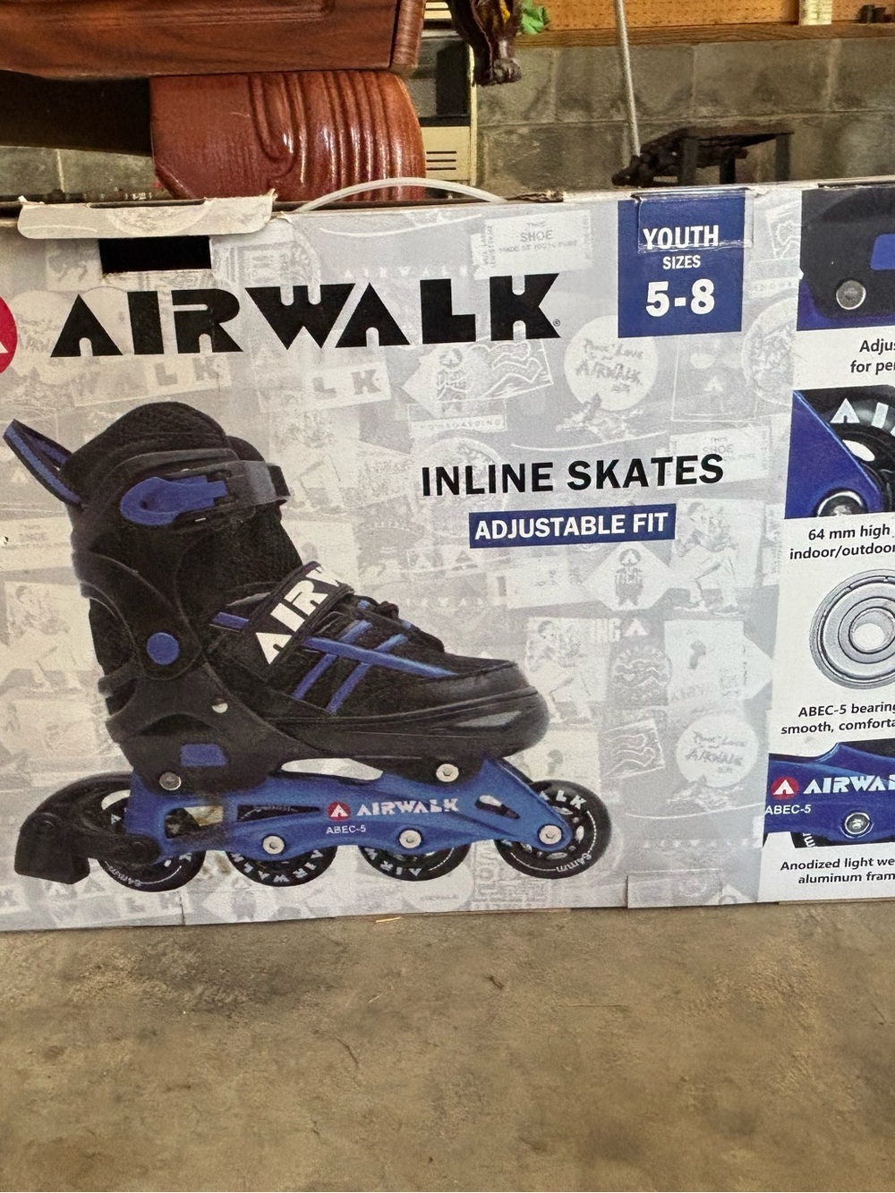 Airwalk Youth Adjustable Inline Skates - Black & Blue Accent youth size 5-8
